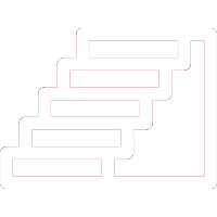 Weiß-rotes Symbol einer aufsteigenden Treppe auf schwarzem Hintergrund, steht für Aufstieg oder Ebenenwechsel